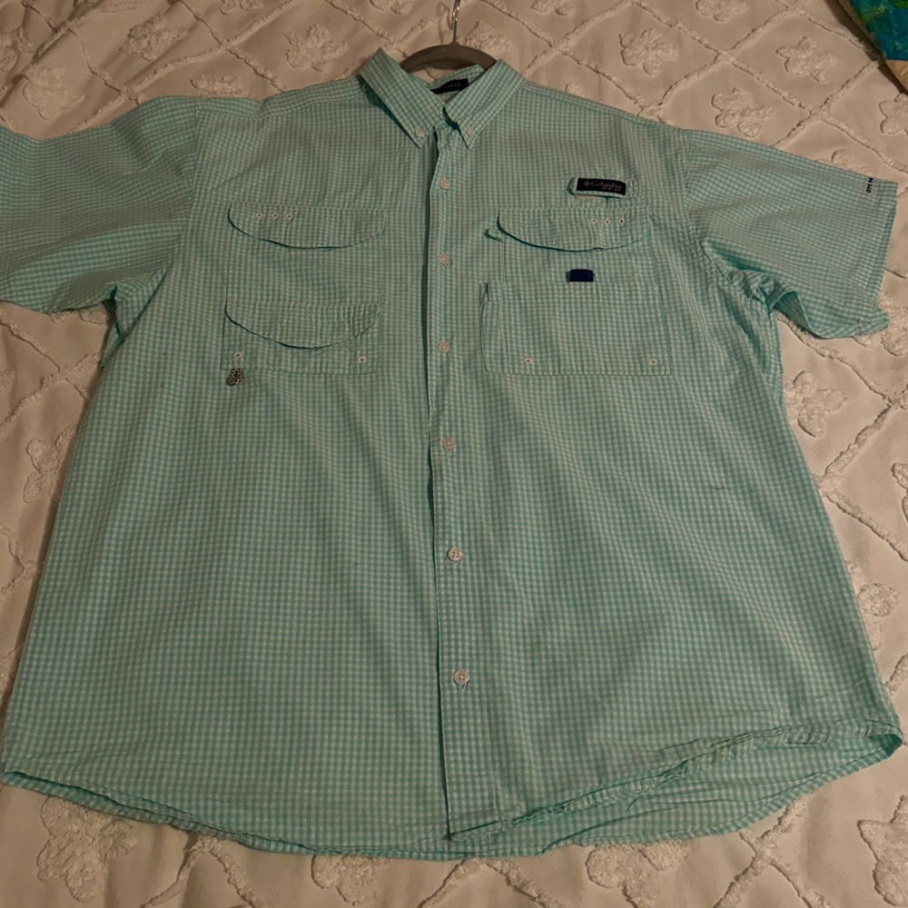 Columbia Men's Light Aqua Checkered Shirt